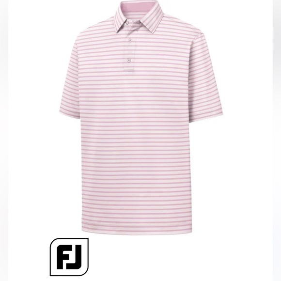 FootJoy Lisle 2-Color Stripe Self Collar Golf Polo White/Light Pink 26539 L - Picture 1 of 6